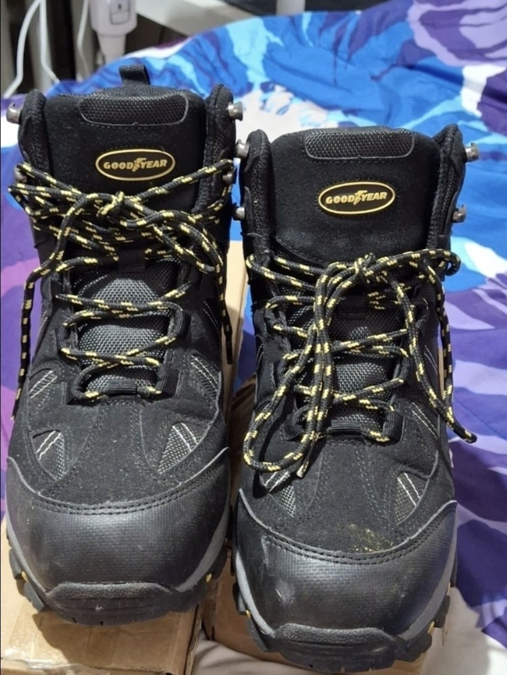 Men's Black Work Boots with Yellow-Accent Laces